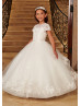 Beaded Ivory Lace Tulle Keyhole Back Dreamy Flower Girl Dress